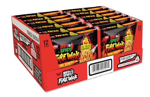 Nissin Fire Wok, Screamin Beef Flavor, Hot & Spicy Chile Infused Asian Noodles, Pack of 12