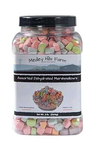 Assorted Dehydrated Marshmallows in Reusable Container by Medley hills farm - dehydrated marshmallow bits - Cereal marshmallows - Perfect mini marshmallows for hot chocolate