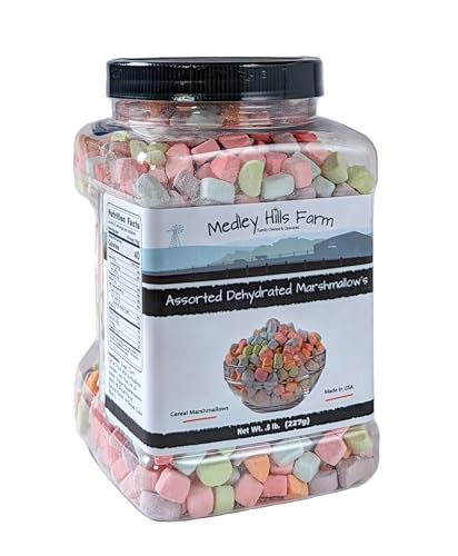 Assorted Dehydrated Marshmallows in Reusable Container by Medley hills farm - dehydrated marshmallow bits - Cereal marshmallows - Perfect mini marshmallows for hot chocolate