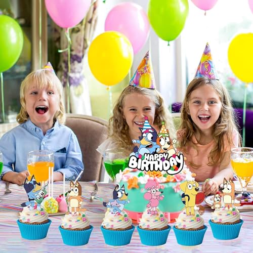 13PCS Blue Dog Cake Cupcake Topper Decorations Cartoon Dog Happy Birthday Party Supplies Kids's Birthday Cake Party Decorations Supplies for Boys Girls' Theme Parties