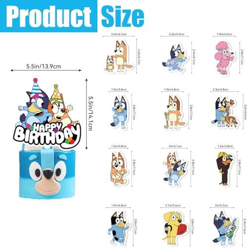 13PCS Blue Dog Cake Cupcake Topper Decorations Cartoon Dog Happy Birthday Party Supplies Kids's Birthday Cake Party Decorations Supplies for Boys Girls' Theme Parties