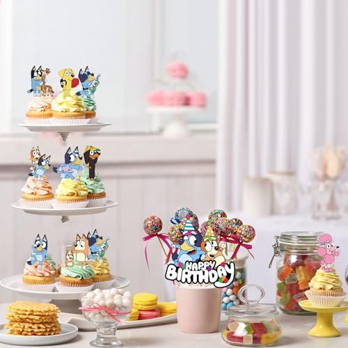 13PCS Blue Dog Cake Cupcake Topper Decorations Cartoon Dog Happy Birthday Party Supplies Kids's Birthday Cake Party Decorations Supplies for Boys Girls' Theme Parties