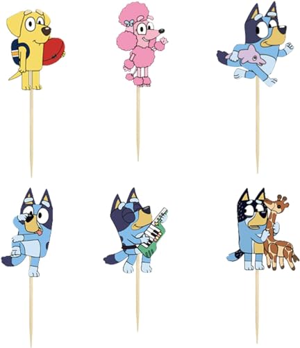 13PCS Blue Dog Cake Cupcake Topper Decorations Cartoon Dog Happy Birthday Party Supplies Kids's Birthday Cake Party Decorations Supplies for Boys Girls' Theme Parties