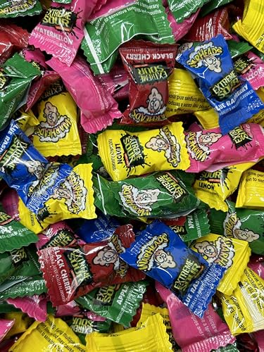 Warheds 5 Assorted Fruit Flavors Extreme Sour - 1 Pounds Approx 105 Pieces of Hard Candy Bulk Individually Wrapped Candy - Mixed Fruit Assorted Flavors Lemon - Watermelon - Blue Raspberry - Black Cherry - Apple - Ideal as Pinata Stuffers Candy - Extreme Sour Candy Balls Adults & Kids Candy - Assorted Candy Flavors