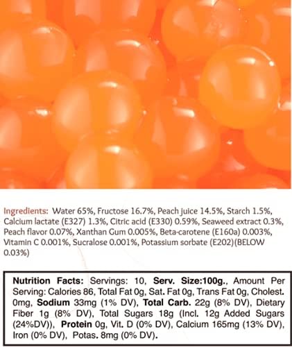 BREXONIC Boba Pearls, Peach Popping Bursting Boba, Tapioca Pearls For Bubble Tea (Peach, 1 LB 1 Pack)