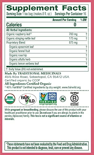 Traditionals Medicinal Organic Pregnancy, Raspberry Leaf, Supports Healthy Pregnancy, (Pack of 1) - 16 Tea Bags