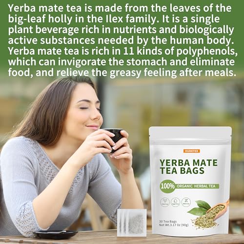 Yerba Mate Tea Bags Organic -Supports Cardiovascular & Digestive Systems, Keep youth，with Madein, 30 Tea Bags