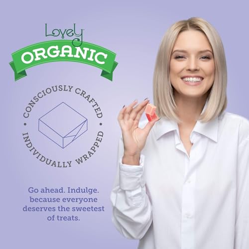 Lovely Candy Co. Organic Sour Chewy Candies 8oz Bag (1-pack) | Natural Raspberry, Apple & Cherry Flavors | Vegan, Gluten Free, Non-GMO, No Artificial Ingredients, Individually Wrapped