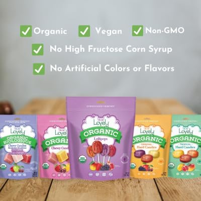 Lovely Candy Co. Organic Sour Chewy Candies 8oz Bag (1-pack) | Natural Raspberry, Apple & Cherry Flavors | Vegan, Gluten Free, Non-GMO, No Artificial Ingredients, Individually Wrapped