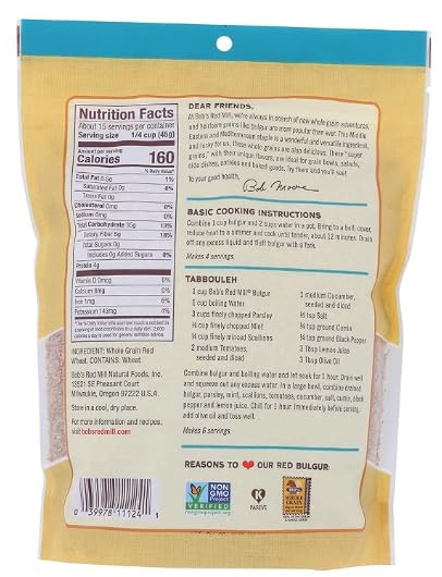 Red Bulgur Bobs Red Mill Whole Grain 24 oz Non GMO w/Exit 28 Bargains Sticker - Traditional Grain of the Middle East