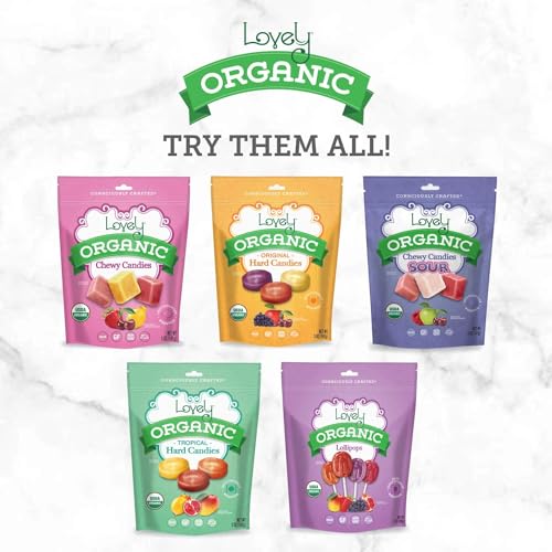 Lovely Candy Co. Organic Sour Chewy Candies 8oz Bag (1-pack) | Natural Raspberry, Apple & Cherry Flavors | Vegan, Gluten Free, Non-GMO, No Artificial Ingredients, Individually Wrapped