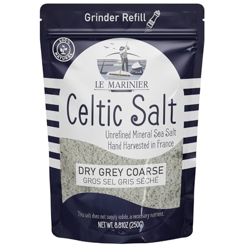 Le Marinier Celtic Salt Dry Grey Coarse Sea Salt, 0.6lb - 8.81oz. Unrefined French Sea Salt 100% Natural, Hand Harvested Mineral Celtic Salt, Sel Gris, Sea Salt for grinder refill (0.6lb Dry Grey Coarse)