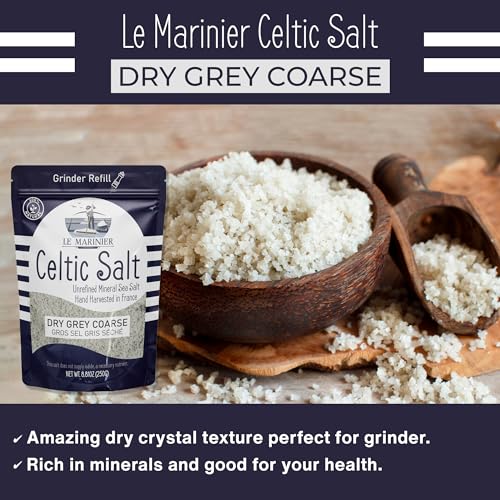 Le Marinier Celtic Salt Dry Grey Coarse Sea Salt, 0.6lb - 8.81oz. Unrefined French Sea Salt 100% Natural, Hand Harvested Mineral Celtic Salt, Sel Gris, Sea Salt for grinder refill (0.6lb Dry Grey Coarse)