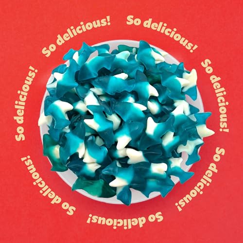 Blue Sharks Gummy Candy in Blue Raspberry Flavor, 1-Pound Pack