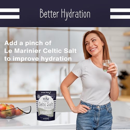 Le Marinier Celtic Salt Dry Grey Coarse Sea Salt, 0.6lb - 8.81oz. Unrefined French Sea Salt 100% Natural, Hand Harvested Mineral Celtic Salt, Sel Gris, Sea Salt for grinder refill (0.6lb Dry Grey Coarse)