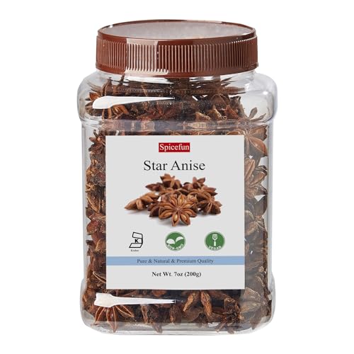 Spicefun Star Anise, Chinese Star Anise Whole 7oz(200g), Fresh, Pure and Dried Anise Pods, Great for Cooking, Baking and Tea(7 ounces)