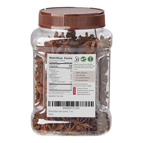 Spicefun Star Anise, Chinese Star Anise Whole 7oz(200g), Fresh, Pure and Dried Anise Pods, Great for Cooking, Baking and Tea(7 ounces)