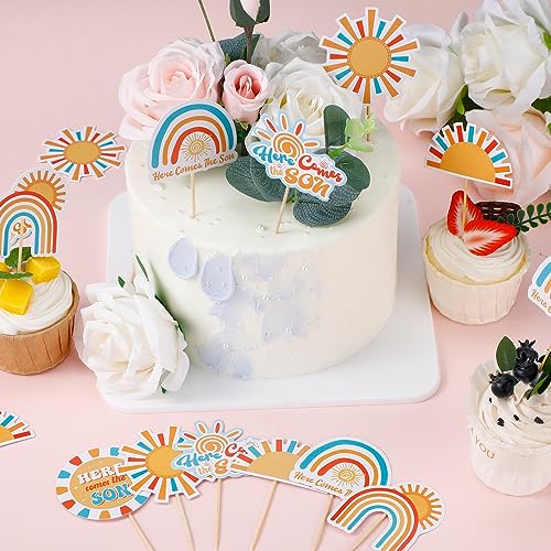 Soaoo 60 Pcs Here Comes the Son Cupcake Toppers Baby Shower Sun Cupcake Toppers Sunshine Cake and Cupcake Decorations for Sun Theme Baby Shower Birthday Wedding Party Decorations