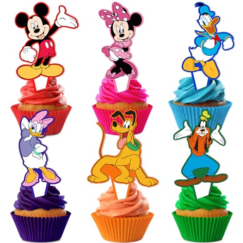 Mouse Birthday Party Supplies, 24PCS Cupcake Toppers Decorations for Mickey Party Supplies Decor
