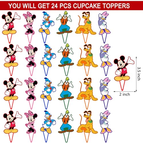 Mouse Birthday Party Supplies, 24PCS Cupcake Toppers Decorations for Mickey Party Supplies Decor