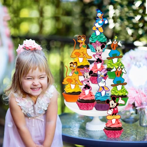 Mouse Birthday Party Supplies, 24PCS Cupcake Toppers Decorations for Mickey Party Supplies Decor