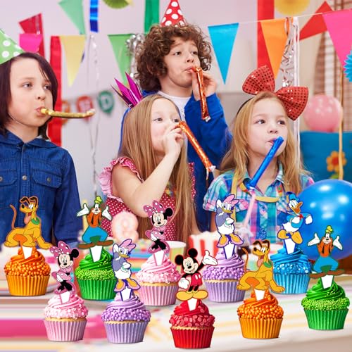 Mouse Birthday Party Supplies, 24PCS Cupcake Toppers Decorations for Mickey Party Supplies Decor