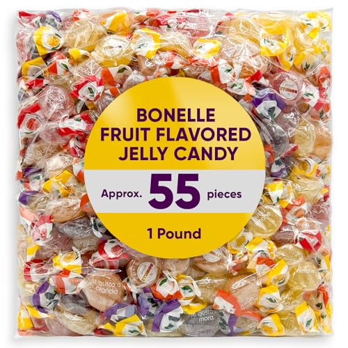 Bonelle Italian Jelly Christmas Candy Bulk - 1 Pound Assorted Christmas Candy Approx 55 Pieces Jelly Fruits Italian Candy Individually Wrapped - Christmas Gummy Candy - Holiday Candy for Festive Season - Mixed Fruit Jellys Candy