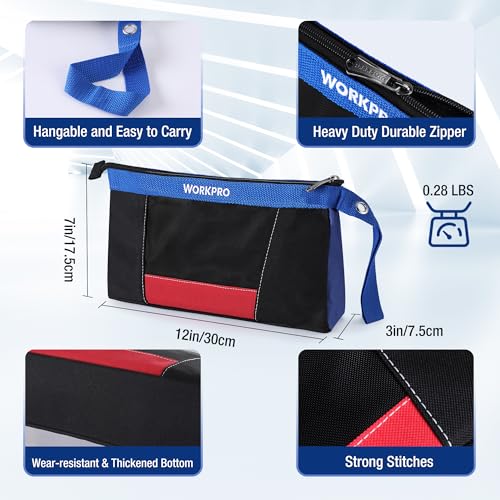 WORKPRO 12" Zipper Tool Pouches, Heavy-Duty Utility Bag