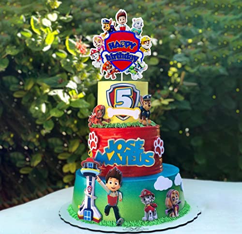 Dog Patrol Cake Toppers Puppy-themed Birthday Party Supplies Cartoon Paw Cake Topper Dog Cake Decorations for Children 2nd 3rd 4th 5th Birthday Party