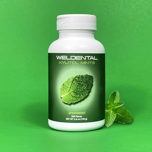 Weldental Xylitol Mints 300 Tablets, Spearmint Flavor, Xylitol Increases Saliva Production, Helps Moisten Dry Mouth