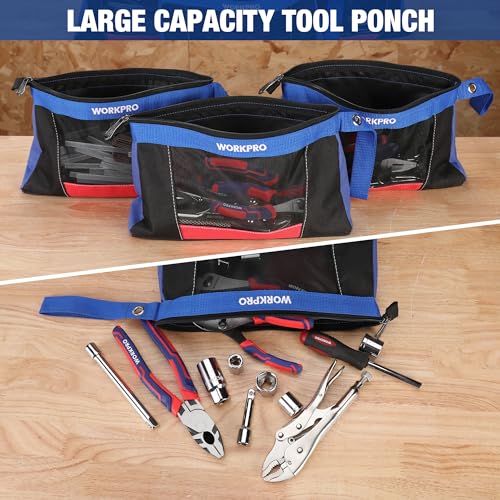 WORKPRO 12" Zipper Tool Pouches, Heavy-Duty Utility Bag