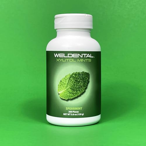 Weldental Xylitol Mints 300 Tablets, Spearmint Flavor, Xylitol Increases Saliva Production, Helps Moisten Dry Mouth