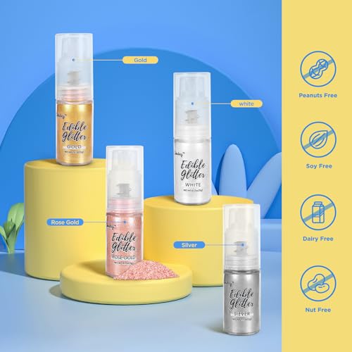 Shimmer White Edible Glitter Spray, 5g Edible Glitter for Cocktails, Cobakey Luster Dust Edible for Cake Decorating, Drinks, Baking, Chocolate, Strawberrie