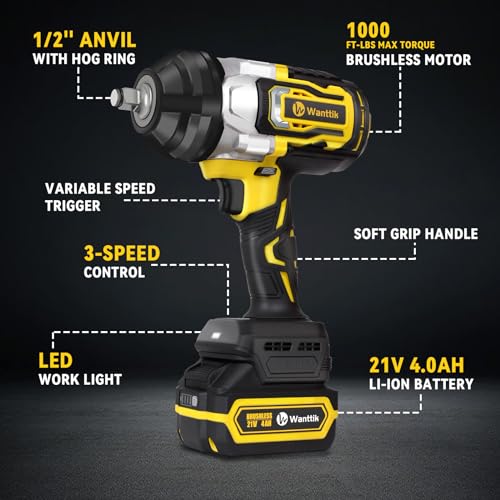 WANTTIK 21V Cordless Impact Wrench with 5 Sockets