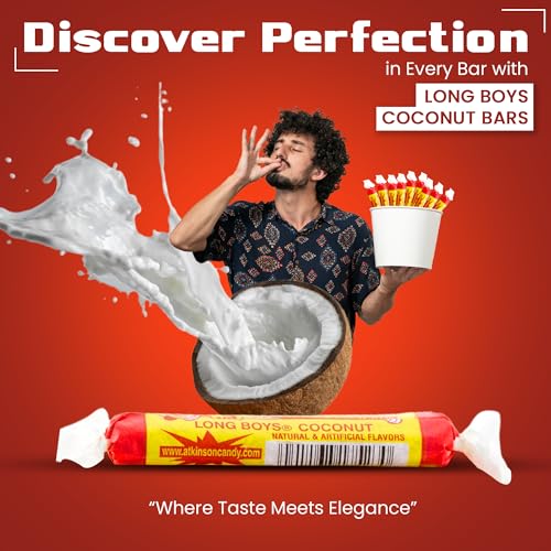 Bundle of 48CT Long Boys Coconut Candy Old Fashioned Candy Coconut Long Boys Candy Coconut Candy Bars Longboys Coconut Candy Long Boy Candy Atkinson Candy