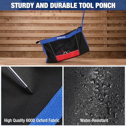 WORKPRO 12" Zipper Tool Pouches, Heavy-Duty Utility Bag
