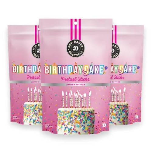 Pop Daddy Flavored Pretzels Sticks | Healthy Gourmet Pretzels Snacks | 7.5oz Variety Pack Pretzels | 3 Pack | Birthday cake flavor