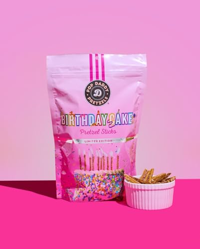 Pop Daddy Flavored Pretzels Sticks | Healthy Gourmet Pretzels Snacks | 7.5oz Variety Pack Pretzels | 3 Pack | Birthday cake flavor