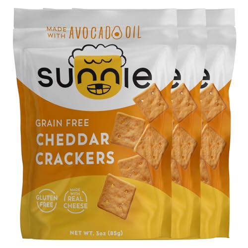 Sunnie Gluten Free Cheddar Crackers - Healthy Grain Free Crackers Made with Real Cheese - Snacks for Kids & Adults - Made with Avocado Oil - Low Calorie Snack - Individually Wrapped Snacks (9 oz - Pack of 3)