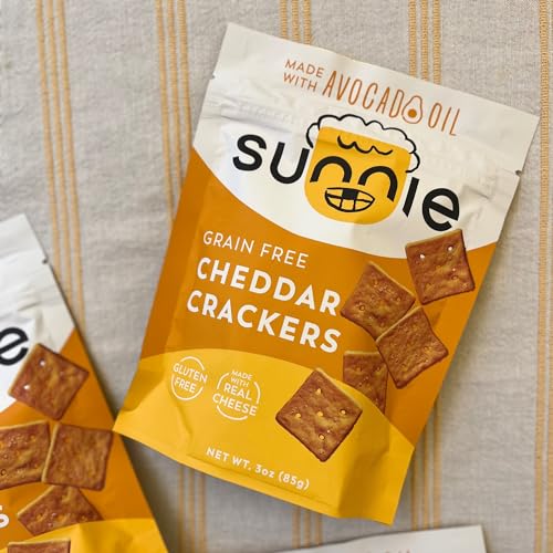 Sunnie Gluten Free Cheddar Crackers - Healthy Grain Free Crackers Made with Real Cheese - Snacks for Kids & Adults - Made with Avocado Oil - Low Calorie Snack - Individually Wrapped Snacks (9 oz - Pack of 3)