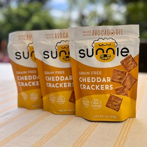 Sunnie Gluten Free Cheddar Crackers - Healthy Grain Free Crackers Made with Real Cheese - Snacks for Kids & Adults - Made with Avocado Oil - Low Calorie Snack - Individually Wrapped Snacks (9 oz - Pack of 3)