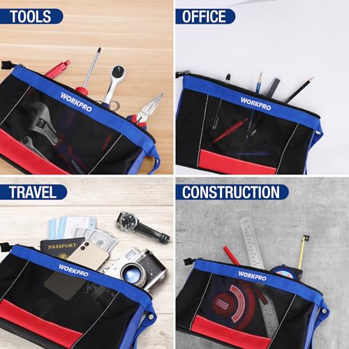 WORKPRO 12" Zipper Tool Pouches, Heavy-Duty Utility Bag
