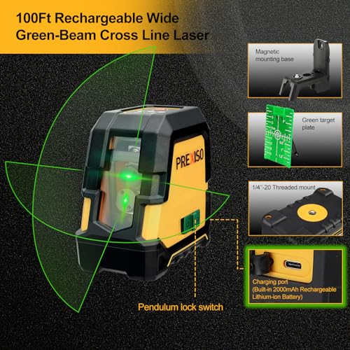 PREXISO Laser Level - Rechargeable Dual Modules, Tripod Included