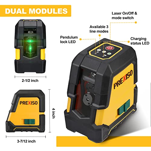 PREXISO Laser Level - Rechargeable Dual Modules, Tripod Included