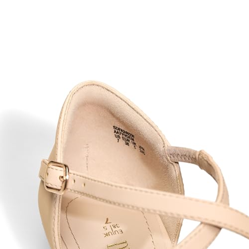 DREAM PAIRS Pointed Toe Low Wedge Heeled Ankle Strap Flats Shoes for Women Dressy Comfortable, Casual Slip-on Dress Shoes for Business Office and Work,Sdfa2402w,Nude-Nubuck,Size 7.5