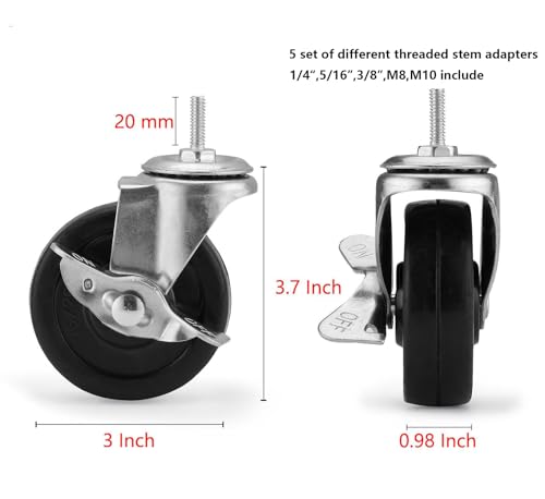 3-Inch Threaded Stem Casters for Shelving Units