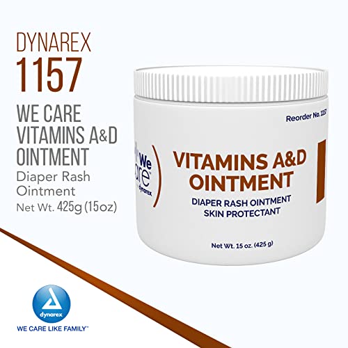 Dynarex Vitamins A & D Ointment, Ointment with Vitamin A and Vitamin D Skin Protectant, for Diaper Rash and Discomfort, White, 15 oz Jar