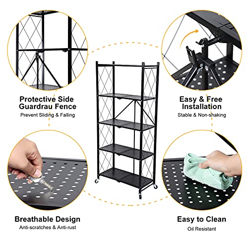 Foldable 5-Tier Metal Rack Shelving Unit for Garage