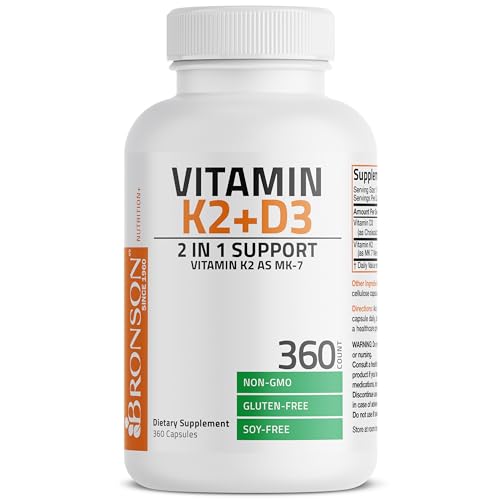 Bronson Vitamin K2 (MK7) with D3 Supplement Non-GMO Formula 5000 IU Vitamin D3 & 90 mcg Vitamin K2 MK-7 Easy to Swallow Vitamin D & K Complex, 360 Capsules