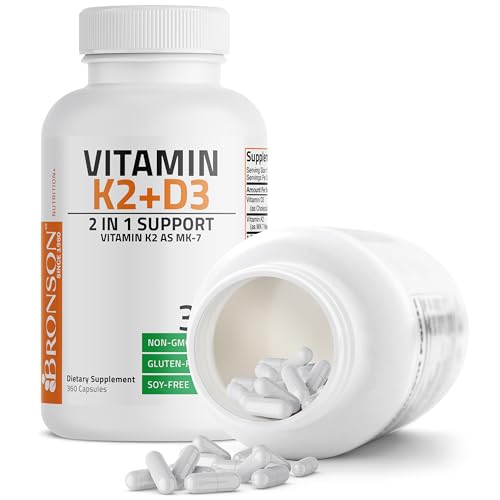 Bronson Vitamin K2 (MK7) with D3 Supplement Non-GMO Formula 5000 IU Vitamin D3 & 90 mcg Vitamin K2 MK-7 Easy to Swallow Vitamin D & K Complex, 360 Capsules